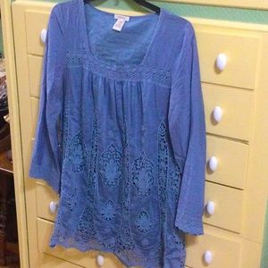 Sundance Catalog blue, lace Tunic